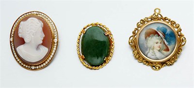 Lot 2207 - Three Brooches and Cameo Earrings