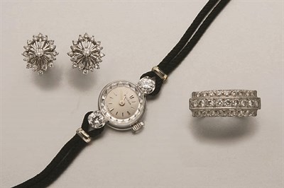 Lot 2519 - Group of Diamond Jewelry and Wristwatch
