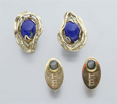 Lot 2251 - Two Pairs of Gold and Gem-Set Cufflinks