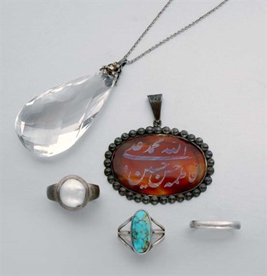 Lot 2415 - Rock Crystal Briolette Pendant, Three Rings and Pendant