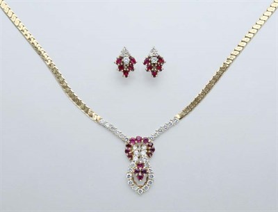 Lot 2317 - Gold, Ruby and Diamond Necklace and Pair of Earrings