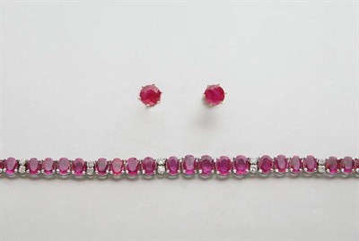 Lot 2245 - Ruby and Diamond Bracelet and Pair of Ruby Stud Earrings