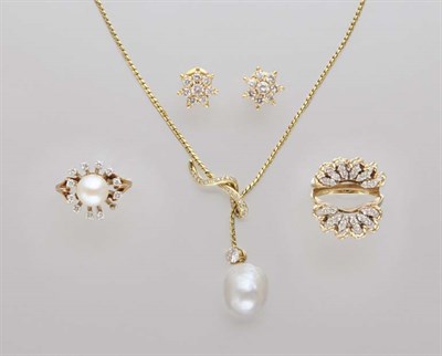 Lot 2316 - Group of Gold, Cultured Pearl and Diamond Jewelry