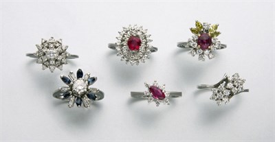Lot 2423 - Six Diamond and Gem-Set Rings
