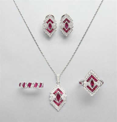 Lot 2336 - Group of Ruby and Diamond Jewelry and Costume Ring