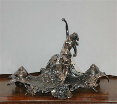 Lot 3481 - Art Nouveau Pewter Figural Inkstand With a...