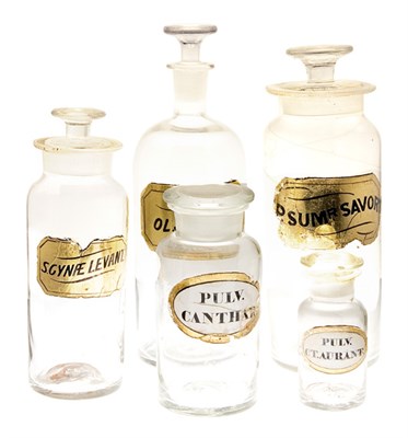Lot 314 - Group of Nine Glass Apothecary Jars with Lids...