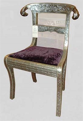 Lot 3654 - Empire Style Silvered Metal Side Chair The...