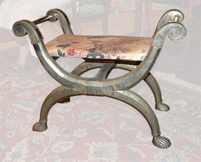 Lot 3655 - Empire Style Silvered Metal Stool Of curule...