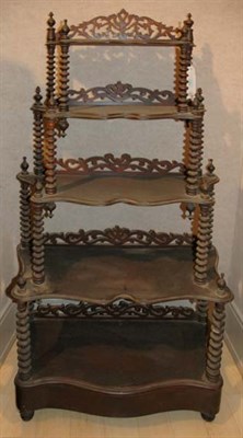 Lot 3541 - Victorian Style Fret Carved Mahogany Five-Tier...