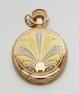 Lot 2359 - Tricolor Gold Hunting Case Lapel Watch