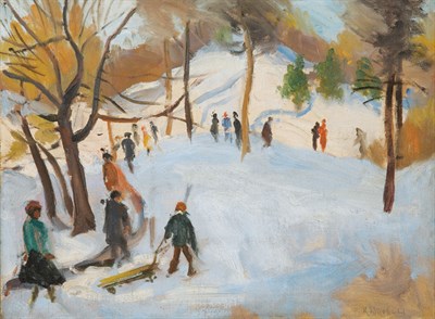 Lot 77 - Rudolfo Novelli Italian, b. 1879 Sledding and...