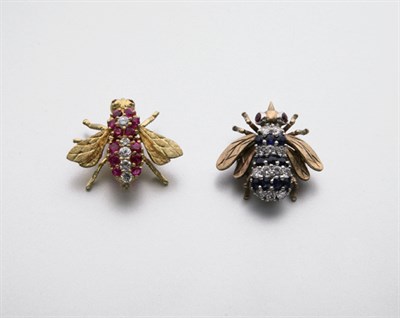 Lot 2498 - Two Gold, Diamond and Gem-Set Bee Brooches
