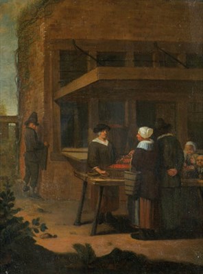 Lot 36 - Circle of Jan Steen Purchasing Cherries at a...
