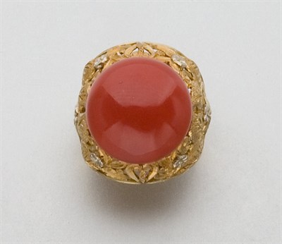 Lot 2527 - Gold and Oxblood Coral Ring