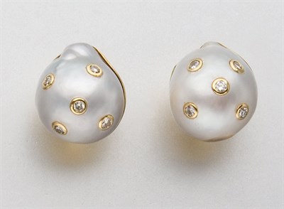 Lot 2478 - Pair of Blister Pearl and Diamond Earclips