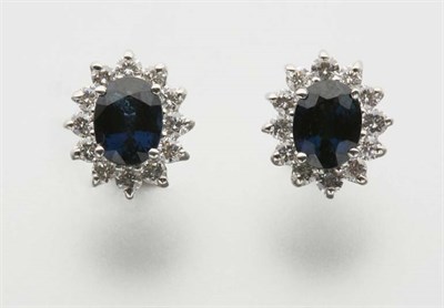 Lot 2693 - Pair of Sapphire and Diamond Earrings