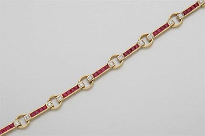 Lot 2451 - Gold, Ruby and Diamond Bracelet