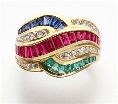 Lot 2429 - Gold, Diamond, Ruby, Emerald and Sapphire Ring