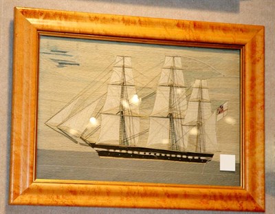 Lot 568 - English Crewel Ship Picture Height 18 inches,...