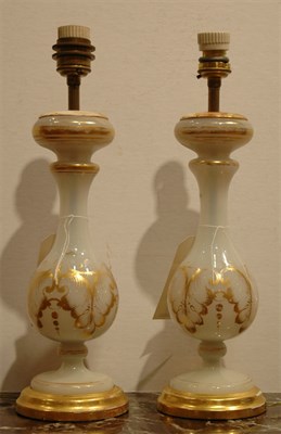 Lot 351 - Pair of Gilt Decorated Opaline Glass Lamps...