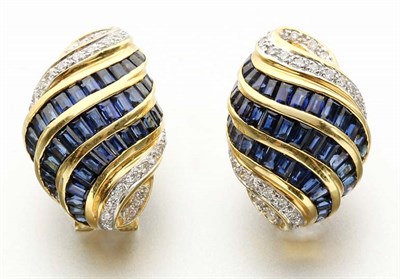 Lot 2604 - Pair of Gold, Sapphire and Diamond Earclips