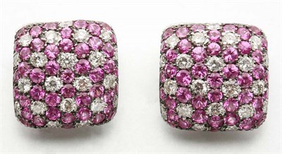 Lot 2366 - Pair of Pink Sapphire and Diamond Earclips