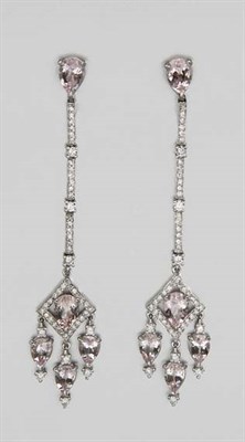 Lot 2350 - Pair of Diamond and Morganite Pendant-Earrings