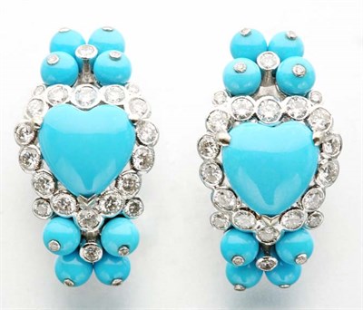 Lot 2268 - Pair of Turquoise and Diamond Earclips