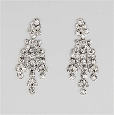 Lot 2584 - Pair of Diamond Pendant-Earrings