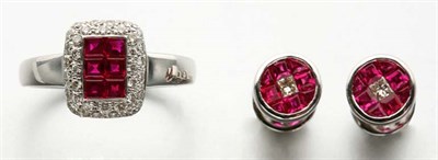 Lot 2674 - Ruby and Diamond Ring and Pair of Earrings