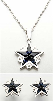Lot 2329 - Sapphire and Diamond Star Pendant with Chain and Pair of Earrings