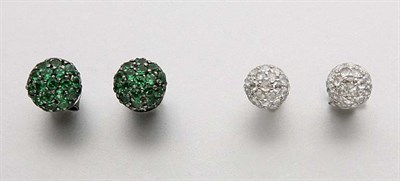 Lot 2387 - Pair of Diamond Earrings and Pair of Green Garnet Earrings