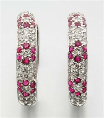 Lot 2590 - Pair of Diamond and Ruby Hoop Earrings