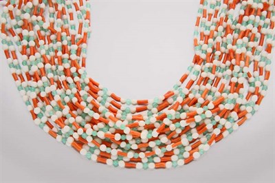 Lot 2397 - Twenty Strand White Coral, Branch Coral and Green Chrysoprase Bead Necklace