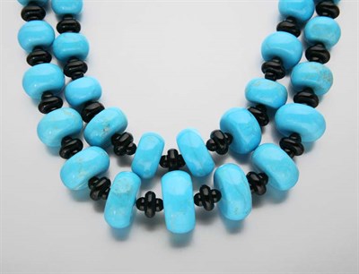Lot 2226 - Double Strand Turquoise and Black Onyx Bead Necklace