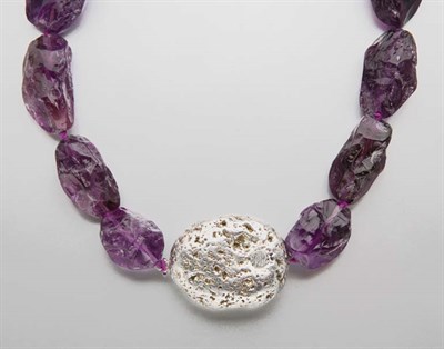Lot 2343 - Tumbled Amethyst Bead Necklace with Sterling Silver Nugget Clasp