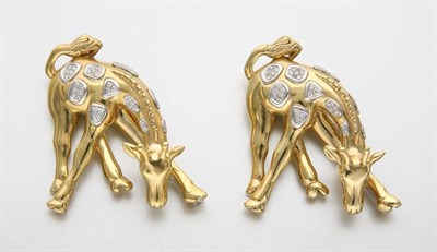 Lot 2315 - Pair of Gold and Diamond Giraffe Brooches