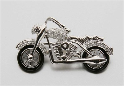 Lot 2492 - Diamond and Black Onyx Motorcycle Brooch