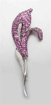 Lot 2192 - Diamond and Pink Sapphire Flower Brooch