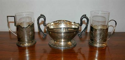 Lot 453A - Two Russian Silver Tea Mugs Each with a glass...