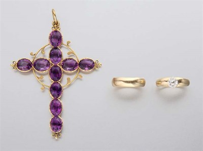 Lot 2380 - Large Amethyst Cross, Diamond Ring and Gold Band Ring