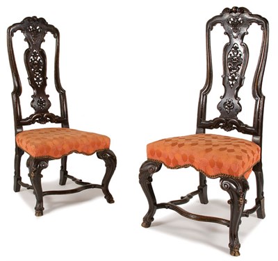 Lot 261 - Pair Continental Rococo Style Walnut Side Chairs