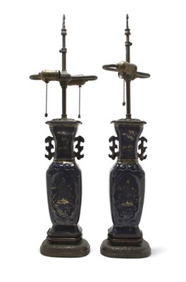 Lot 246 - Pair of Chinese Blue and Gilt Glazed Porcelain...