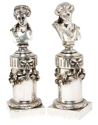 Lot 4152 - Pair of Silvered Bronze Classical Female Busts...