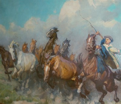 Lot 4067 - Janos Viski Hungarian, b. 1891 Driving Onward...