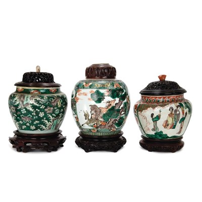 Lot 96 - Group of Three Famille Verte Glazed Porcelain...