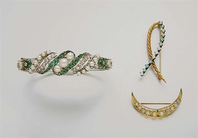 Lot 2707 - Group of Opal Jewelry and Cultured Pearl, Diamond and Emerald Bangle