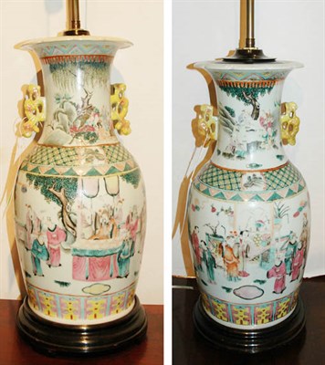 Lot 630 - Pair of Chinese Porcelain Two-Light Lamps...