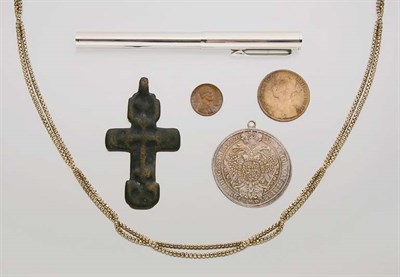 Lot 2672 - Assorted Group of Cufflinks, Shirtstuds, Stickpins, Watch Chain, Coins and a Dunhill Fountain Pen